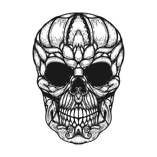 Calavera Humana Dibujada Mano Hecho Formas Florales Elemento Diseño Para — Vector de stock