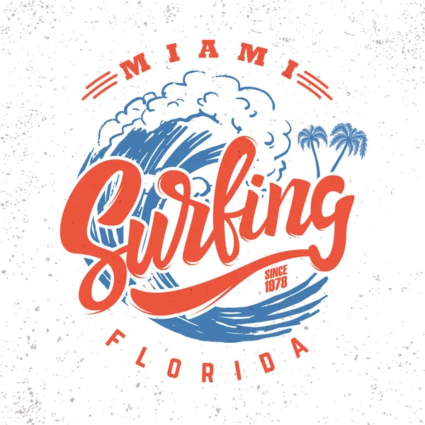 Серфінг Майамі Флорида Буквене Позначення Фразу Фоні Морської Хвилі Плакат — стоковий вектор