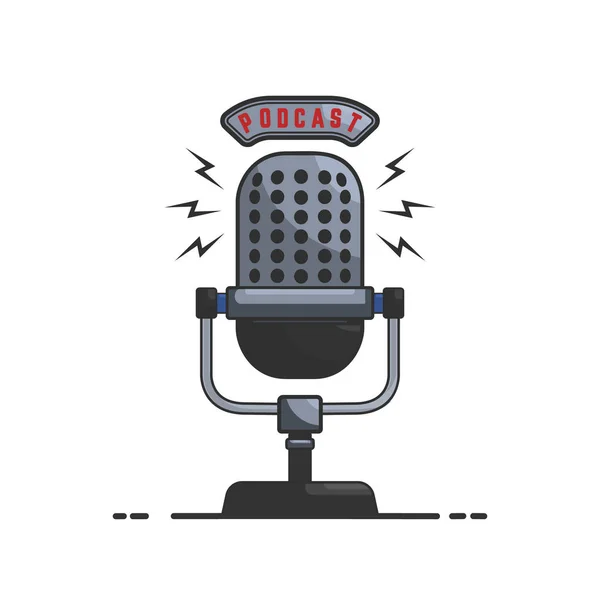 Podcast Ilustracja Mikrofon Płaski Białym Tle Element Godło Znak Ulotki — Wektor stockowy