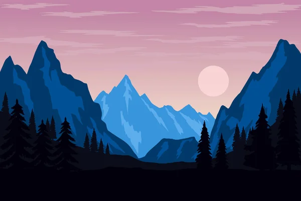 Ilustração Paisagem Montanhosa Estilo Plano Elemento Design Para Cartaz Folheto — Vetor de Stock