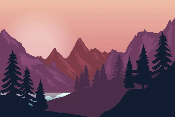 Ilustração Paisagem Montanhosa Estilo Plano Elemento Design Para Cartaz Folheto — Vetor de Stock