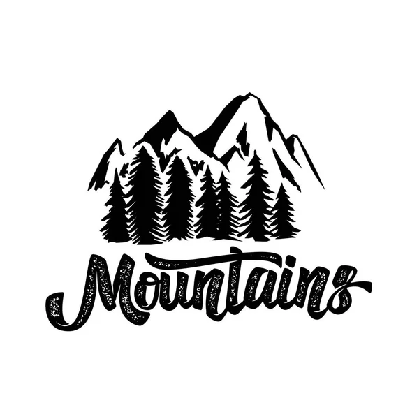 山とレタリングの荒野タイポグラフィ ポスターを描く ヒップスターの摩耗のためのアートワーク 白の背景にベクトル画像 — ストックベクタ