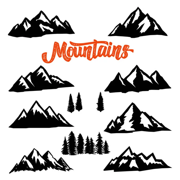Set Mountain Peaks Illustrations White Background Design Element Logo Label — Stock Vector