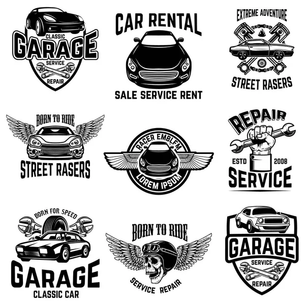 Réparation Voiture Garage Emblèmes Service Automobile Eléments Conception Pour Logo — Image vectorielle