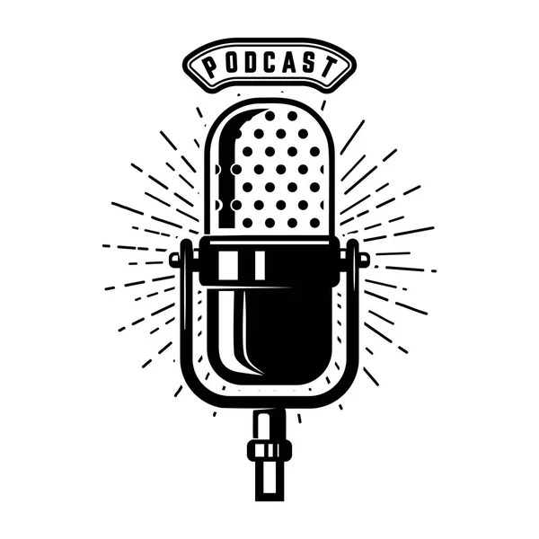 Podcast Microfone Retro Isolado Fundo Branco Elemento Design Para Emblema — Vetor de Stock