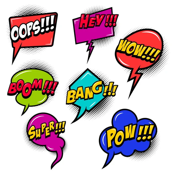 Comic Speech Bubbles Burst Boom Wow Hey Omg Crash Poster — Stock Vector