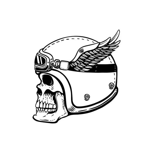 Cráneo Corredor Casco Alado Aislado Sobre Fondo Blanco Elemento Diseño — Vector de stock