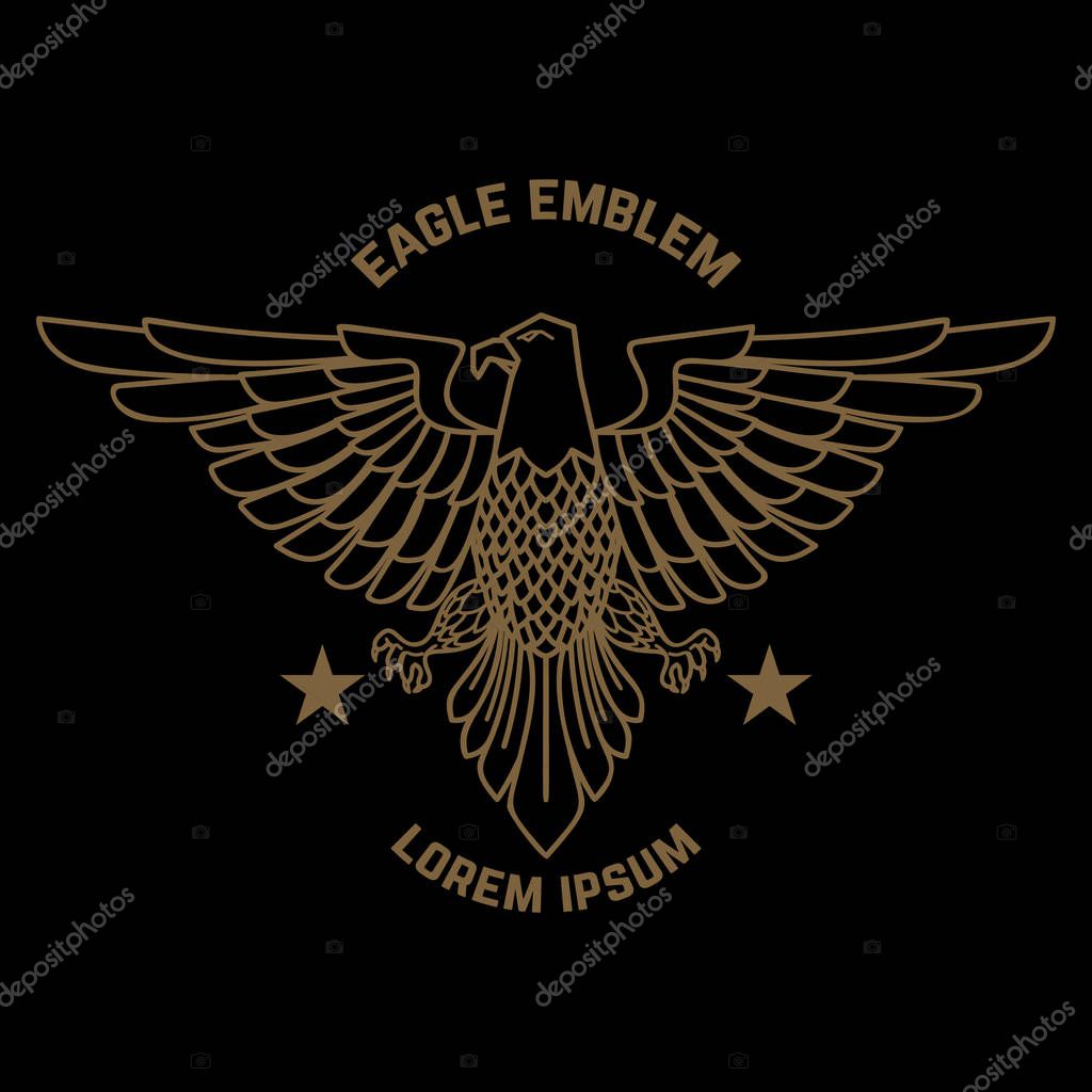 Emblem template with eagle in golden style. Design elements for logo, label, sign, menu. Vector illustration