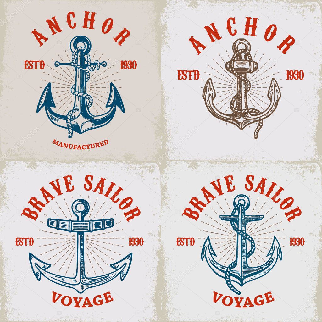 Set of poster templates with anchors. Design elements for logo, label, emblem, sign. Vector illustration