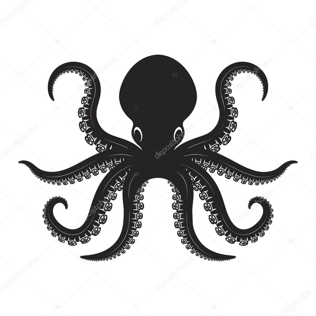 Octopus illustration isolated on white background. Design element for logo, label, emblem, sign. Vector image