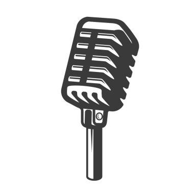 Beyaz arka plan üzerinde izole retro tarzı mikrofon. Tasarım öğesi rozet, poster, kart için. Vektör çizim