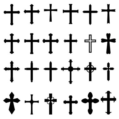 Christian ve Katolik simgeler kümesi üzerinde izole beyaz arka plan haçlar. Tasarım poster, kart, arma, işaret için öğe. Vektör illustratio