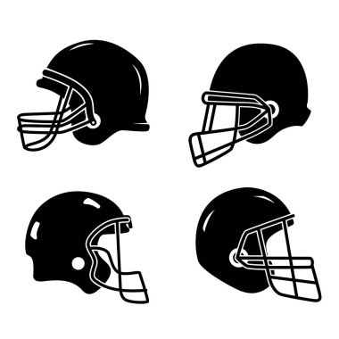 Beyaz arka plan üzerinde izole Amerikan futbolu için kask kümesi. Tasarım öğesi için logo, etiket, arma, işaret, rozet. Vektör görüntü