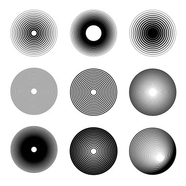 Ses dalgası yüzük simgeler kümesi. Tasarım öğesi için logo, etiket, arma, işaret, rozet. Vektör görüntü