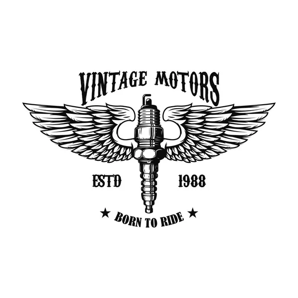 Winged Motorcycle Spark Plug Design Elements Logo Label Sign Menu — Stock Vector