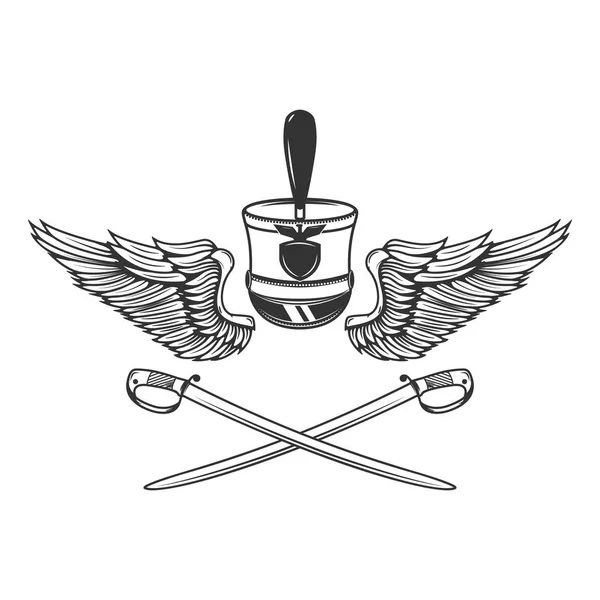 Modello Emblema Con Sciabole Ali Cappello Ussaro Elemento Design Logo — Vettoriale Stock