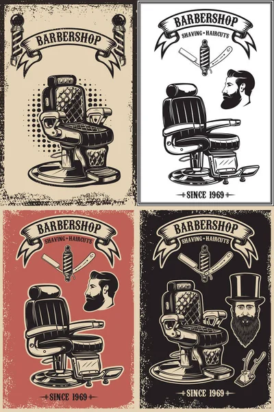 Sada Šablon Plakát Barber Shop Designový Prvek Pro Label Emblém — Stockový vektor