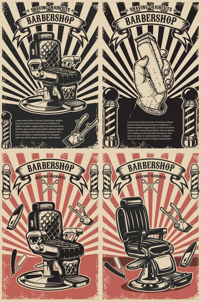 Conjunto Modelos Cartaz Barbearia Elemento Design Para Logotipo Rótulo Emblema — Vetor de Stock