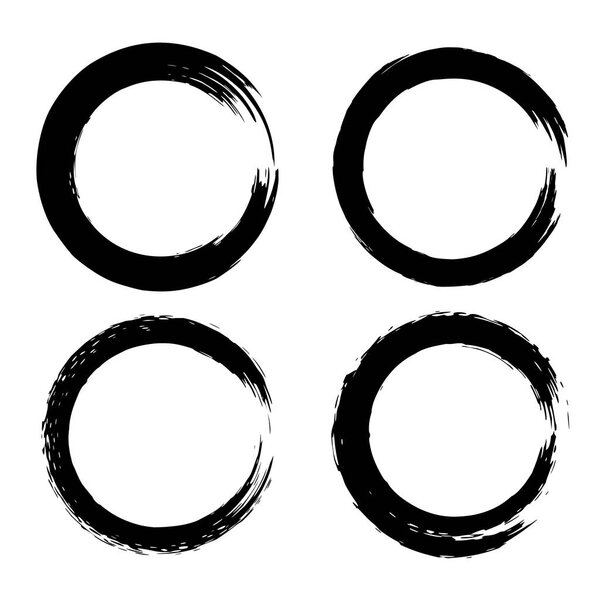 Set of black brush strokes in the form of a circle. Design element for poster, card, sign, banner. Vector illustration