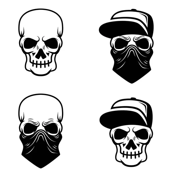 Gangster Skull Baseball Cap Bandana Design Element Logo Label Emblem — Stock Vector