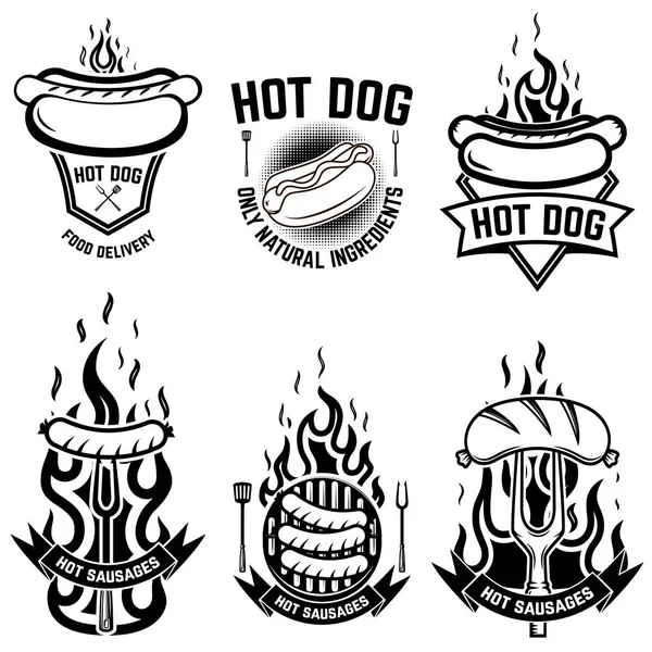 Conjunto Emblemas Com Cachorro Quente Elemento Design Para Emblema Sinal — Vetor de Stock