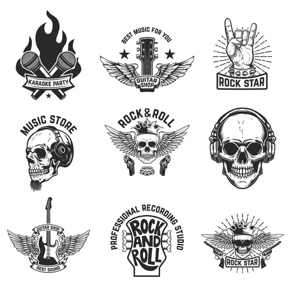 Set Rock Music Emblems Isolated White Background Design Element Logo — Stock Vector