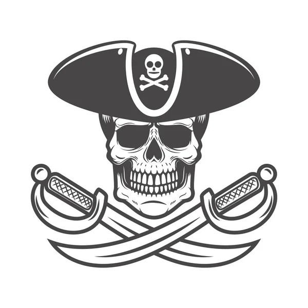 Пиратский Череп Скрещенными Саблями Элемент Дизайна Логотипа Этикетки Эмблемы Знака — стоковый вектор