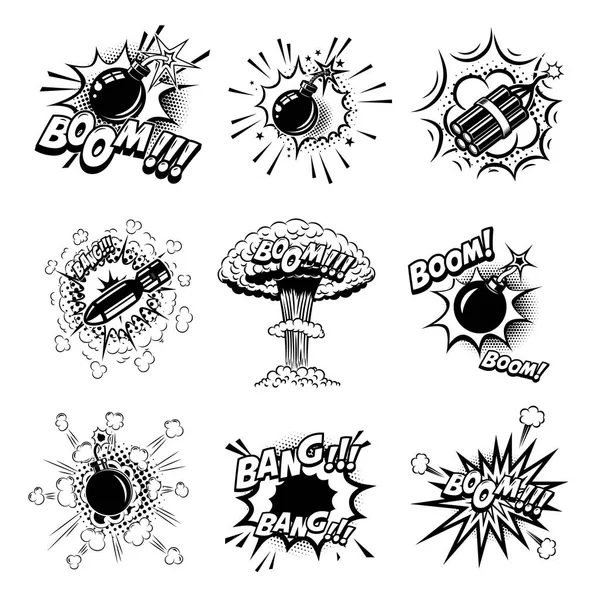 Sada Komiksové Bomby Dynamit Granát Návrh Prvku Pro Kartu Znak — Stockový vektor