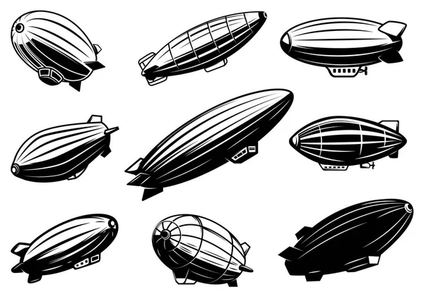 Conjunto Globos Aire Zeppelin Elemento Diseño Para Póster Tarjeta Emblema — Archivo Imágenes Vectoriales