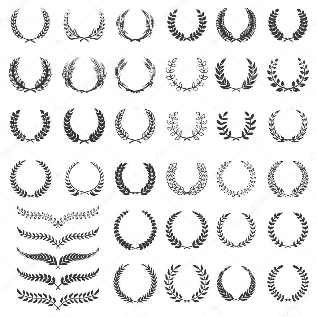 Set of laurel wreath icons. Design element for logo, label, emblem, sign. Vector illustration