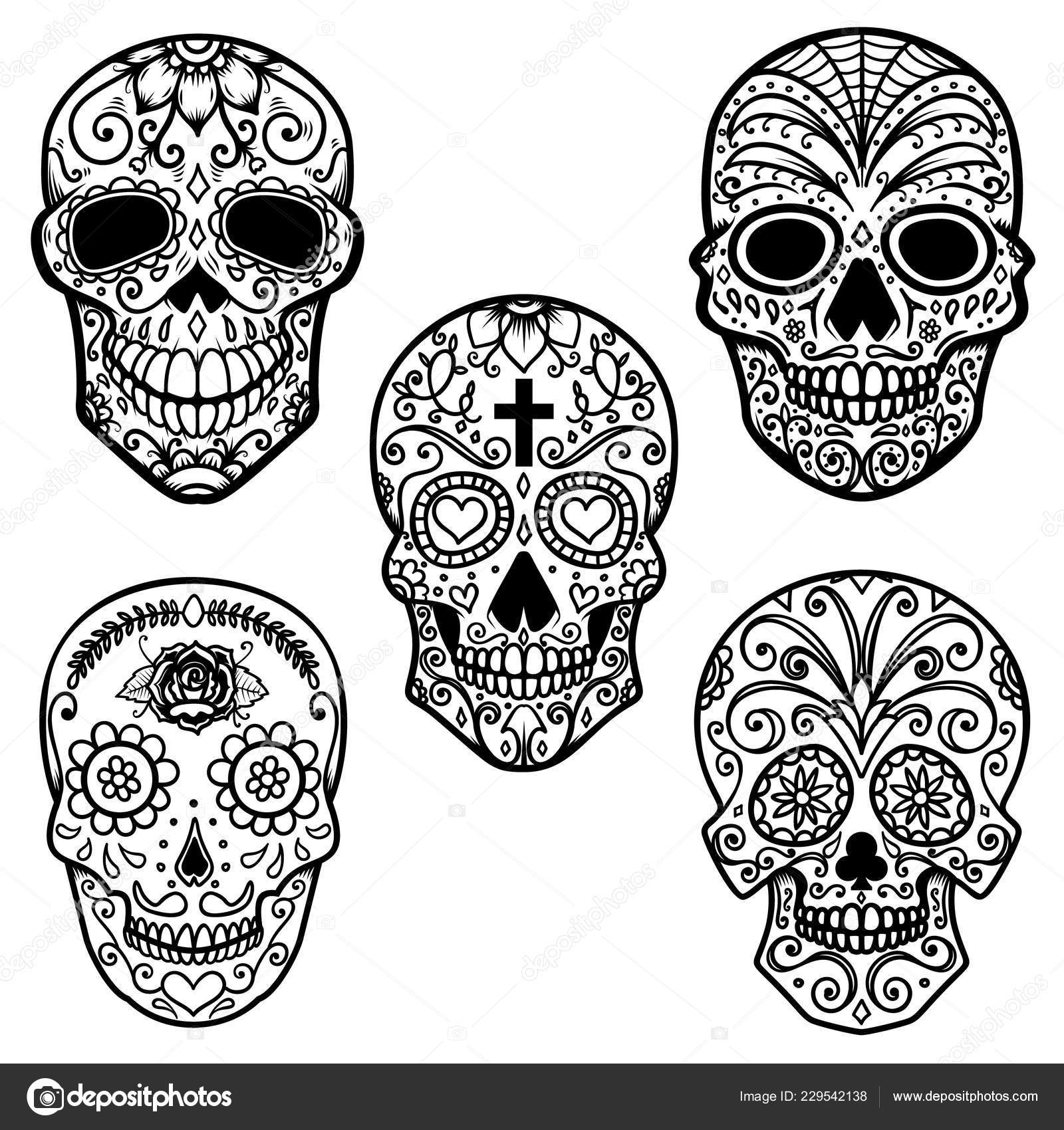 set sugar skull isolated white background day dead design