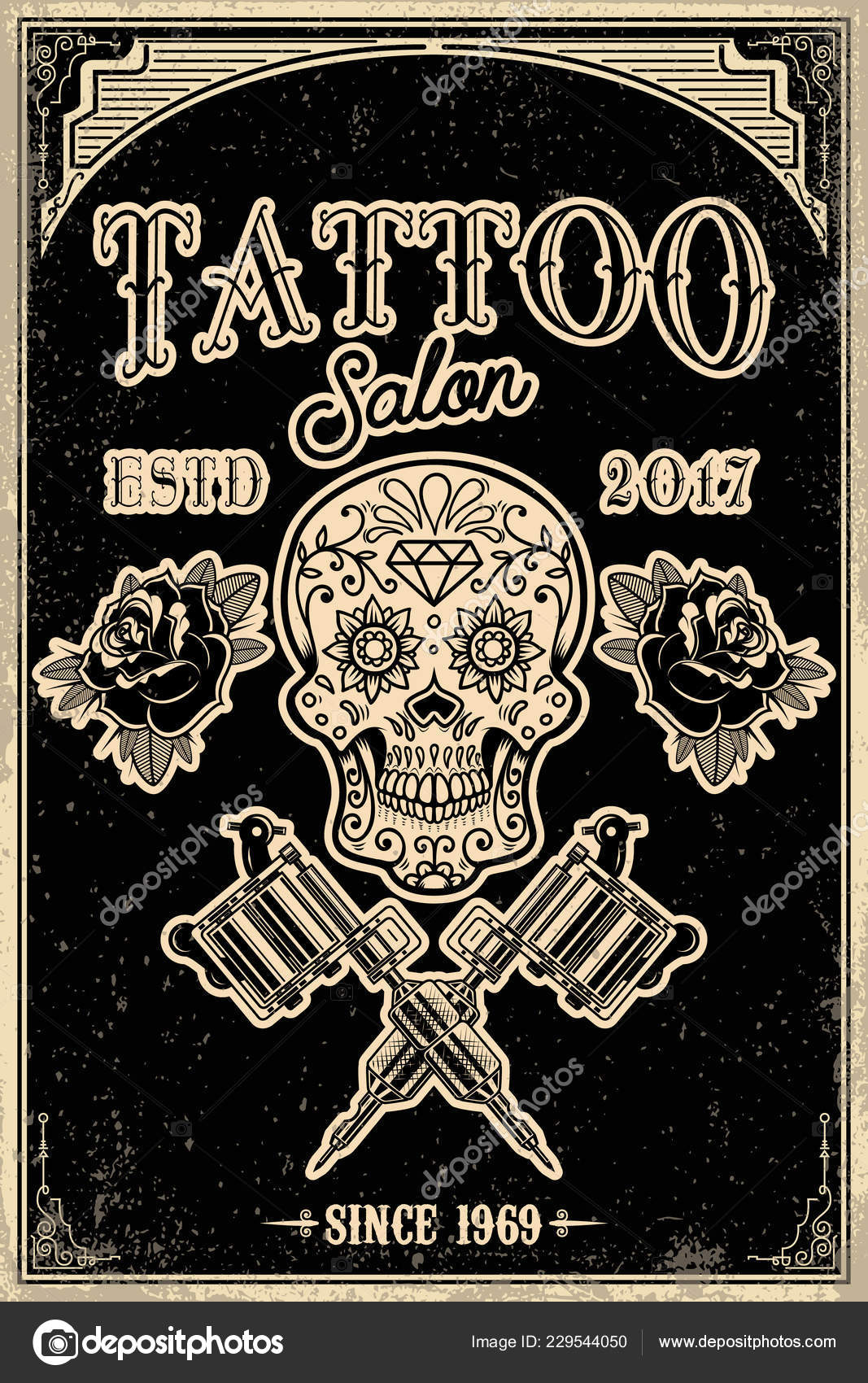 Tattoo Studio Poster Template Skull Crossed Tattoo Machines Tattoo Studio Poster Template Skull Crossed Tattoo Machines