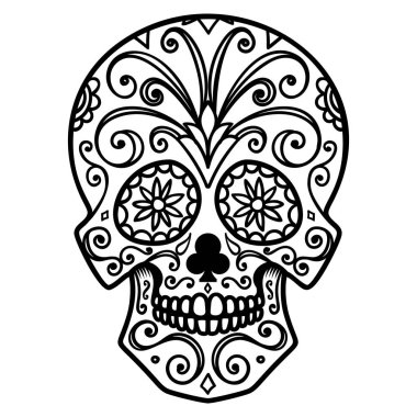 Meksika şeker kafatası Illustration. Ölülerin günü. Dia de los muertos. Tasarım öğesi için logo, etiket, arma, işaret, poster, t gömlek. Vektör çizim