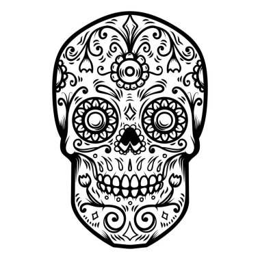 Beyaz arka plan üzerinde izole şeker kafatası. Ölülerin günü. Dia de los muertos. Tasarım öğesi kartý, poster, afiş, yazdırma için. Vektör çizim