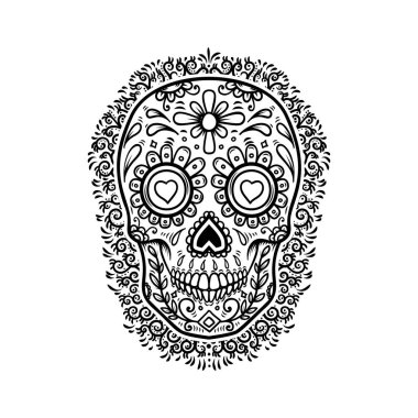 Meksika şeker kafatasları çiçek desenli arka plan ile. Ölülerin günü. Tasarım poster, tebrik kartı, afiş, t gömlek, afiş, amblem için öğe. Vektör çizim