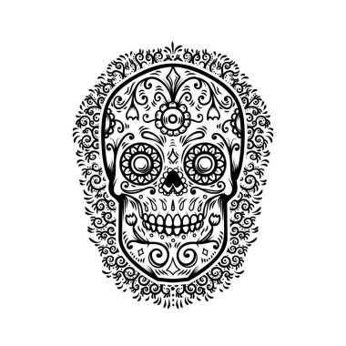 Meksika şeker kafatasları çiçek desenli arka plan ile. Ölülerin günü. Tasarım poster, tebrik kartı, afiş, t gömlek, afiş, amblem için öğe. Vektör çizim