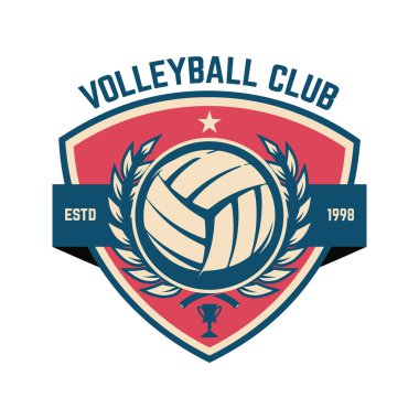 Voleybol topu amblemi şablonu. Tasarım öğesi logosu, etiket, işaret için. Vektör çizim