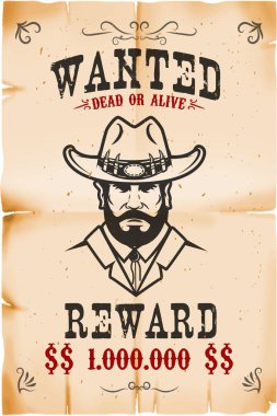 Vintage eski kağıt doku arka plan şablonuyla poster istedim. Vahşi Batı tema. Vektör çizim