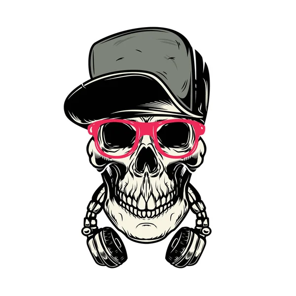 Cráneo Con Auriculares Elemento Diseño Para Póster Tarjeta Emblema Pancarta — Vector de stock