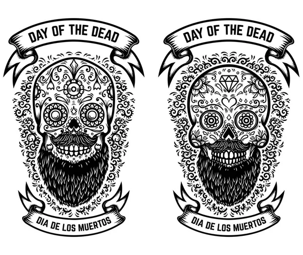 Mexikói Cukor Koponyák Virág Mintás Háttérrel Nyomtatni Day Dead Design — Stock Vector