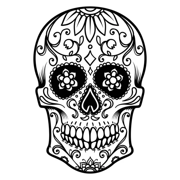 Meksika şeker kafatası Illustration. Ölülerin günü. Dia de los muertos. Tasarım öğesi için logo, etiket, arma, işaret, poster, t gömlek. Vektör çizim