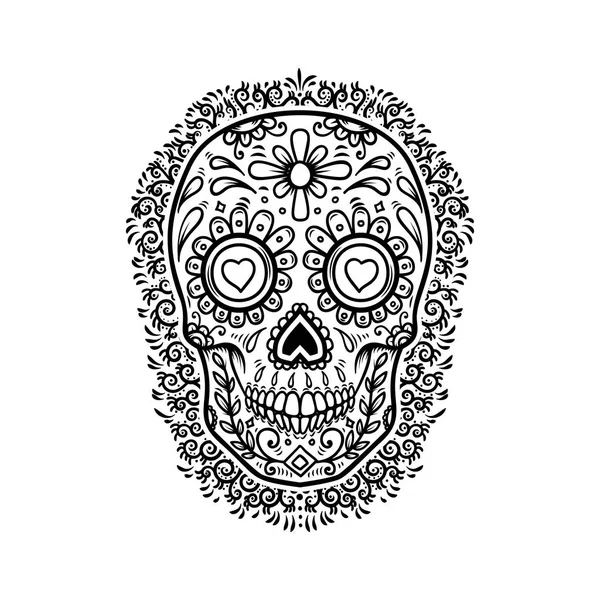 Mexikanska Sugar Skulls Med Blommönster Bakgrund Day Dead Design Element — Stock vektor