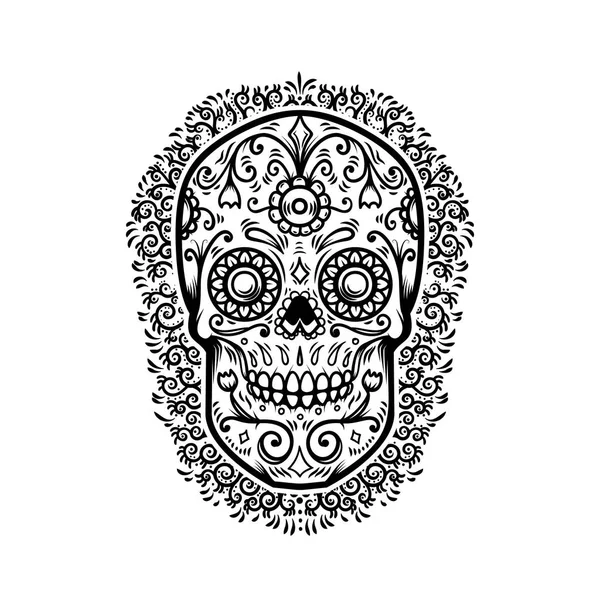 Calaveras Azúcar Mexicana Con Fondo Patrón Floral Día Muerte Elemento — Vector de stock