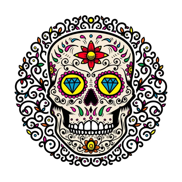 Мексиканські Цукрові Черепи Квітковим Візерунком День Додаток Деад Дизайнерський Елемент — стоковий вектор