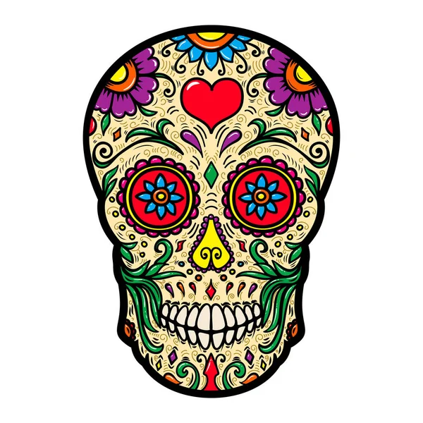 白い背景に分離されたメキシコ砂糖頭蓋骨のイラスト ポスター カード シャツのデザイン要素です ベクトル画像 — ストックベクタ