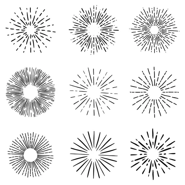 在白色背景上的一套阳光爆裂元素 用于标志 向量例证 — 图库矢量图片