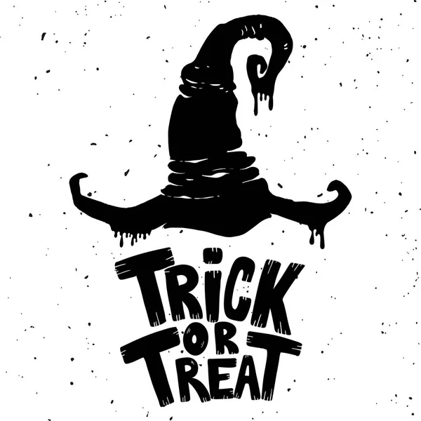 Trick Treat Hand Getrokken Belettering Woordgroep Met Heks Hoed Witte — Stockvector