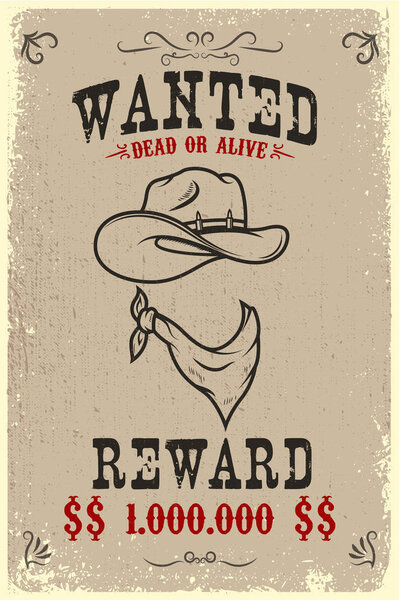 Винтаж хотел шаблон плаката со старым бумажным текстурным фоном. Тема Дикого Запада. Векторная иллюстрация
