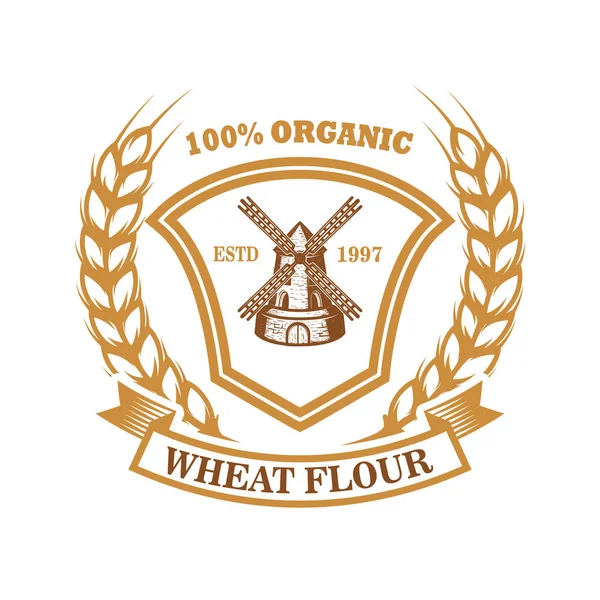 Шаблон Пшеничной Муки Ветряной Мельницей Элемент Дизайна Логотипа Эмблемы Знака — стоковый вектор