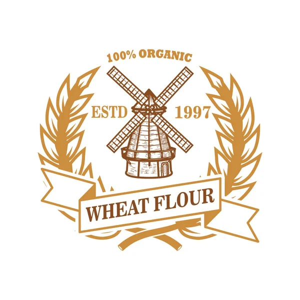 Шаблон Пшеничного Борошна Вітряним Млином Дизайнерський Елемент Логотипу Емблеми Знака — стоковий вектор